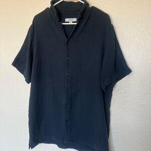 Relaxed Navy Short-Sleeve Button-Down Shirt